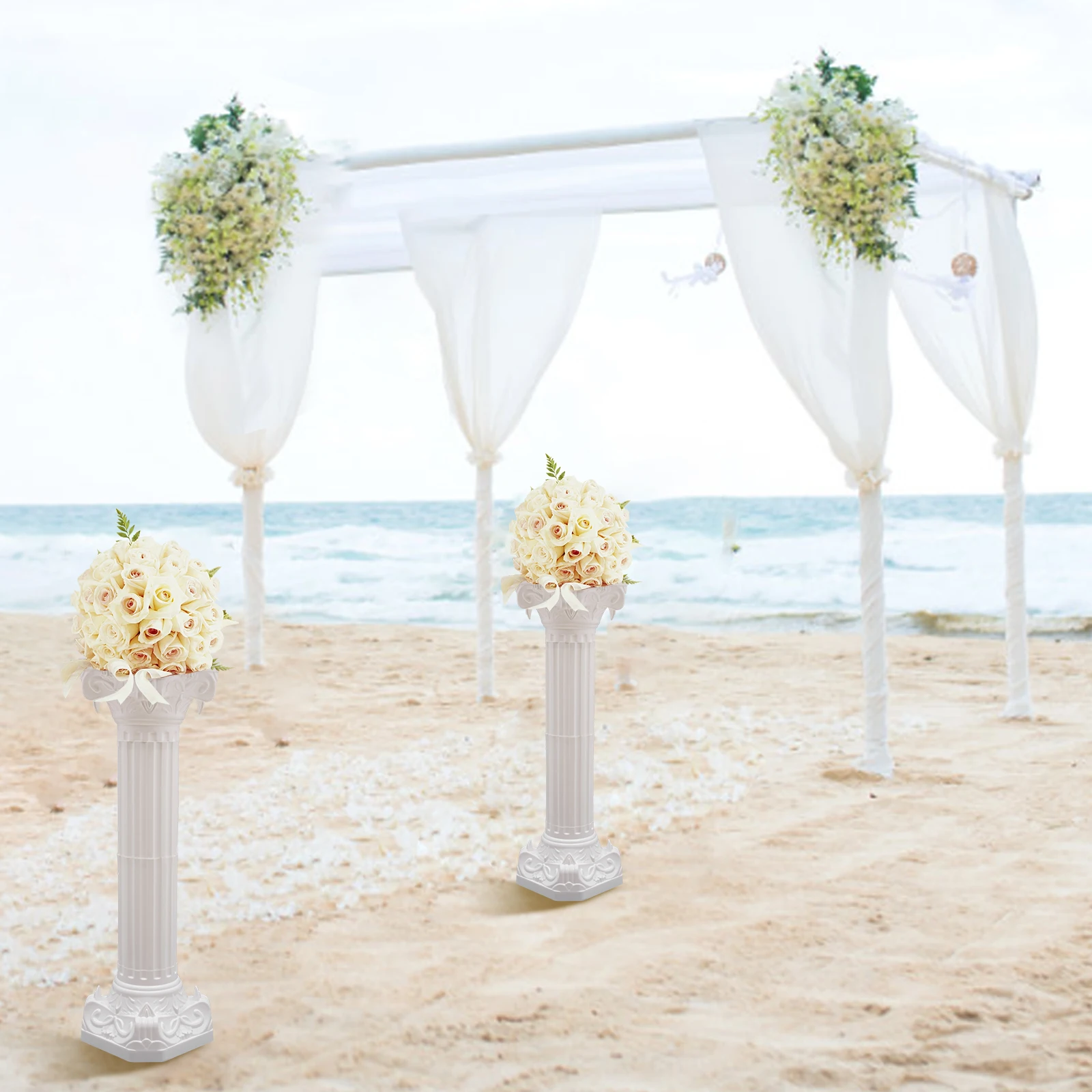 

2 Pcs Wedding Roman Columns, White Plastic Roman Pillars for Wedding Decor, European Style Striped Floral Stand - 50kg Capacity
