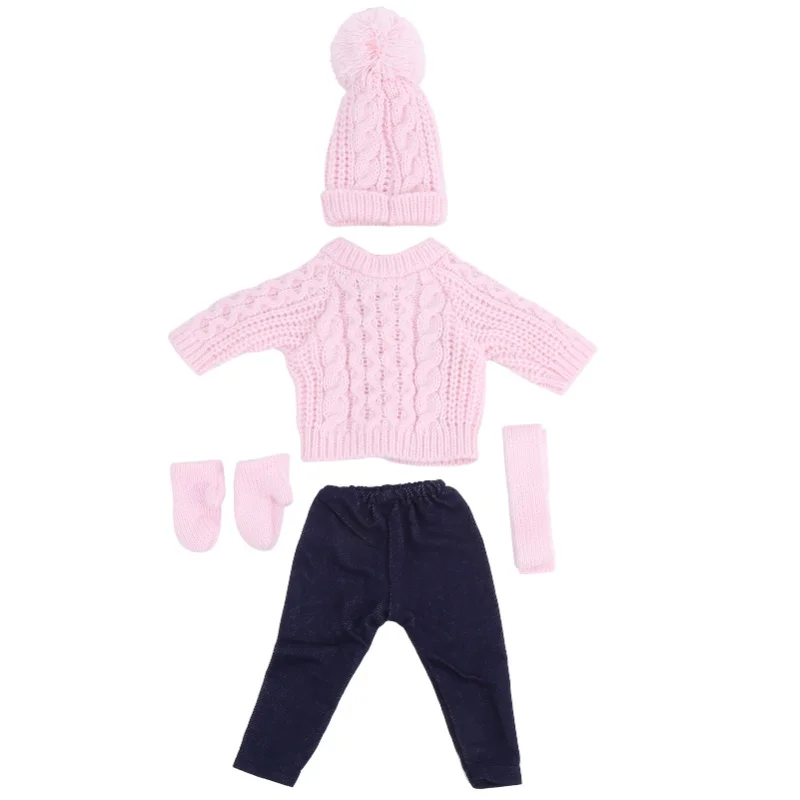 

Doll Clothes Sweater Pants Hats Scarf Gloves Doll Accessories For 18inch Baby DollQ18-796 Wine Red For 43cm Doll