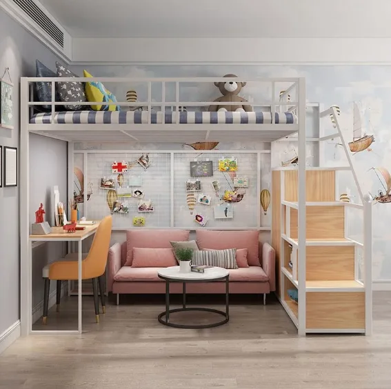 Thickened Iron Simple Modern Storage Height Saving Space Custom Two-story Loft Bedpromote sales
