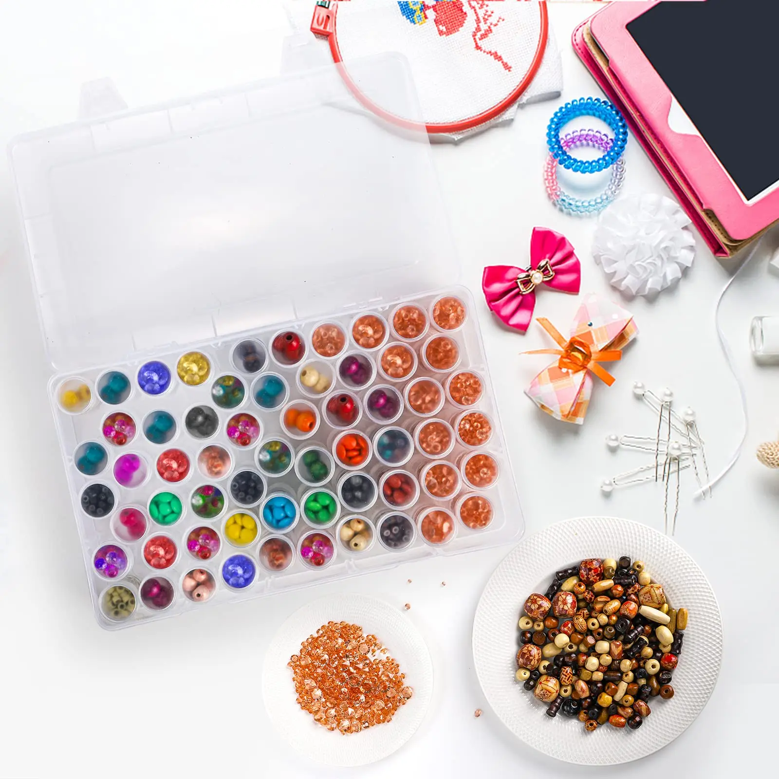 1pc 24/30//38/60 Slots Plastic Storage Box, DIY Diamond Painting Tool Beads Charms Jewelry Accessories Organizer Box view 4