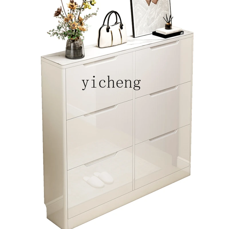 XL Ultra-Thin Shoe Cabinet White Simple Paint Tilting Stone Plate Storage Shoe Rack Hall Cabinet