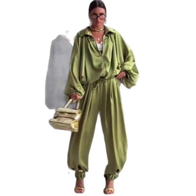 Spring Autumn Long Sleeve Two Piece Set Woman Outfit 2026 Fashion Solid Color Loose Tops And Wide Leg Pants Sets Casual - view 5