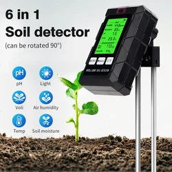 6 in 1 Soil Tester PH Temperature Humidity Meter Nutrient Moisture Fertility Meter Sunlight Air Moisture Detector for Gardening