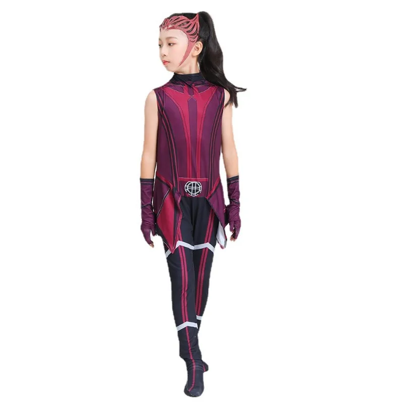 Scarlet Witch Girl Superhero Dresses Up As A Cosplay Costume for Children's Halloween Cosplay