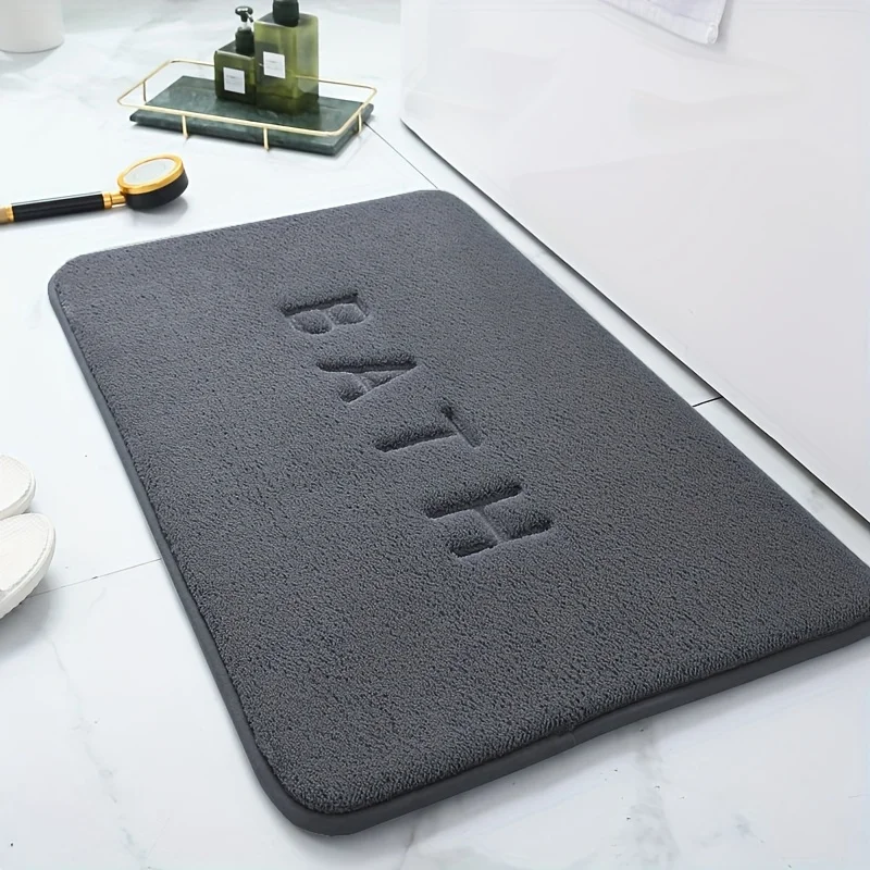 Image of Einfarbige Flanell-Badezimmermatte, rutschfeste Bodenmatte für Duschraumtür, saugfähige Fußmatte, quadratische bestickte Toilettenmatte.