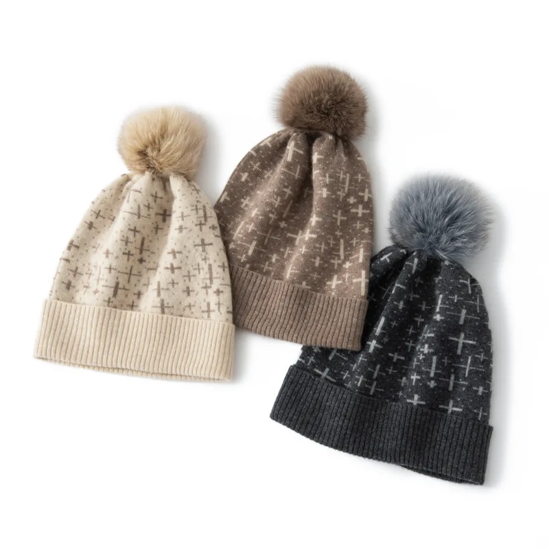 New Arrival Cashmere Knitted Beanie, Women's Autumn Winter Warm Jacquard Hat, Fashion Versatile Cashmere Skull Cap
