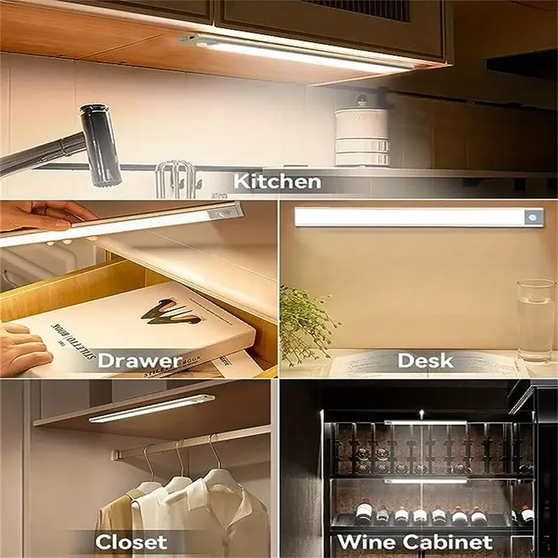 4 قطع من مصابيح الخزانة بمستشعر الحركة LED اللاسلكية القابلة لإعادة الشحن - مثالية للخزانة والمطبخ وخزانة الملابس والسلالم - تعمل بالبطارية ليلاً #3