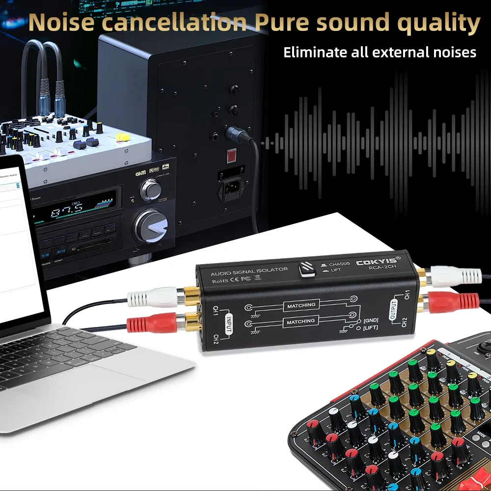 المهنية هوم مزيل الصوت إشارة المعزل مرشح الضوضاء الموسيقية المحمولة 2 قنوات RCA الأرض حلقة المعزل الملحقات