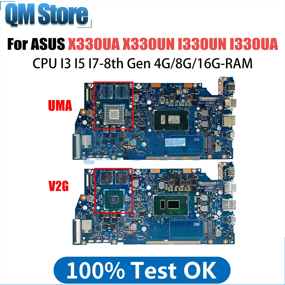 

X330UA Laptop Motherboard For ASUS VivoBook X330UN I330UN I330UA X330U Notebook Mainboard I3 I5 I7-8th 4G 8G 16G-RAM