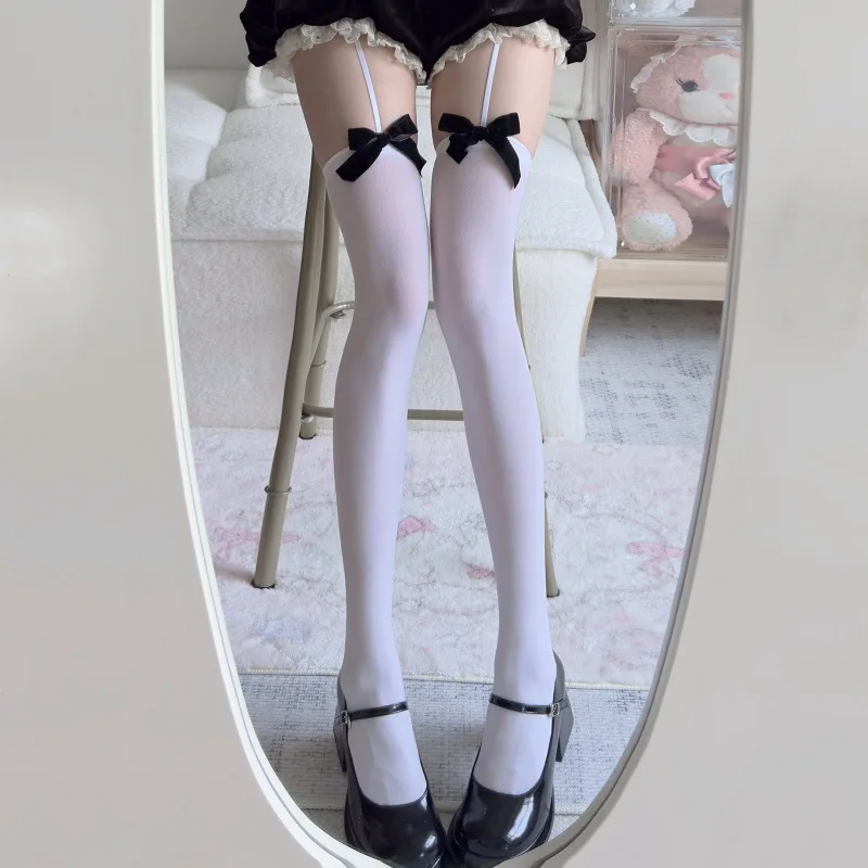 12+ Teen Girls Velvet Suspender Stoxkings,lolita JK Style Big Bow Thigh High Socks 3 Colors Cross Knee Comic Leg Cosplay Socks