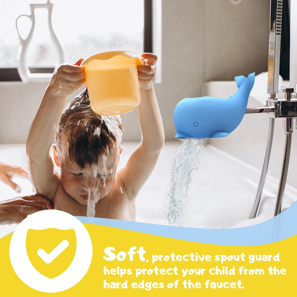 1PC Whale shaped bathtub faucet cover, safety bathtub nozzle protector, adjustable strap, collision buffer