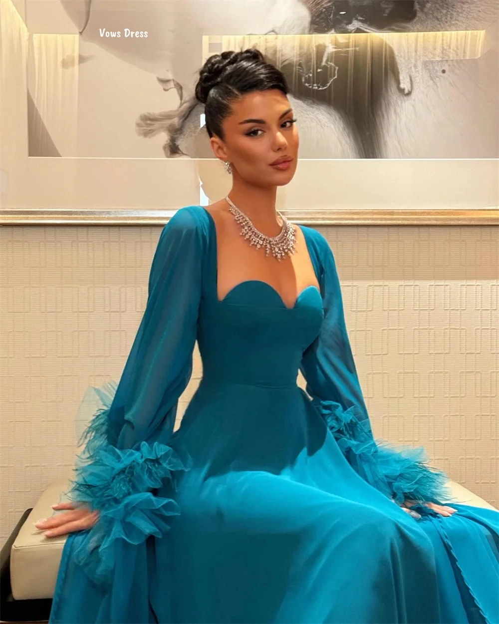 Vows Azzurro Abiti da festa da sera eleganti per le donne Abito da sera Donna Linea su misura A Robes De Cocktail Robe Soiree