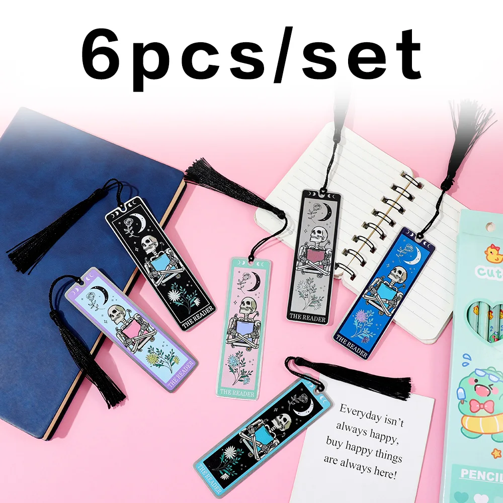 6-teiliges Tarot-Skelett-Lesezeichen-Set, Edelstahl für männliche und weibliche Buchliebhaber, Weihnachtssocken, Geburtstagsgeschenke.