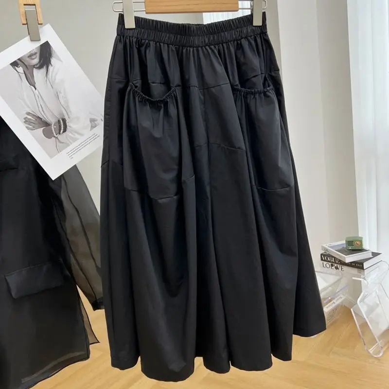 Casual Mode Elastische Hoge Taille Effen Wijde Pijpen Broek Zomer Dameskleding Losse Eenvoud Zakken Gesplitst Capri Broek