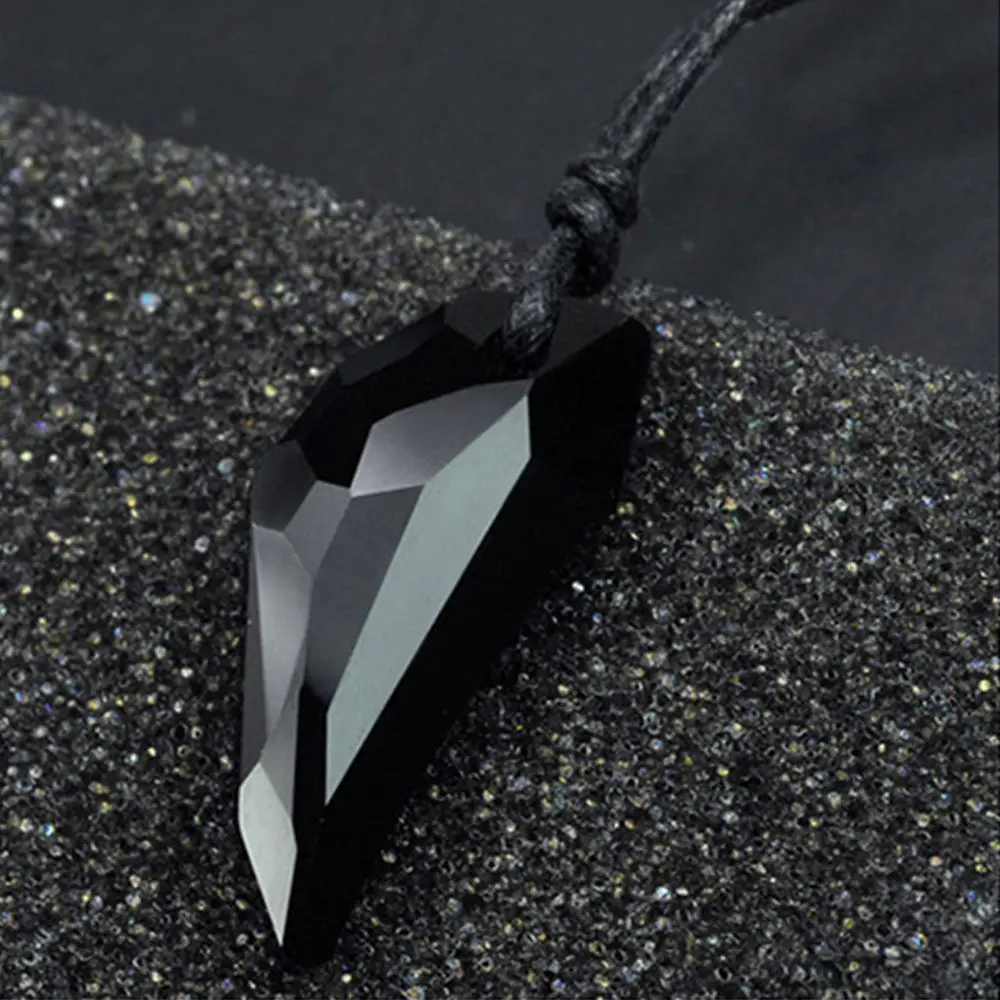 Couple Accessories Adjustable Length Fine Polished Black Sapphire Austrian Crystal 18K Plated Wolf Tooth Pendant Necklace