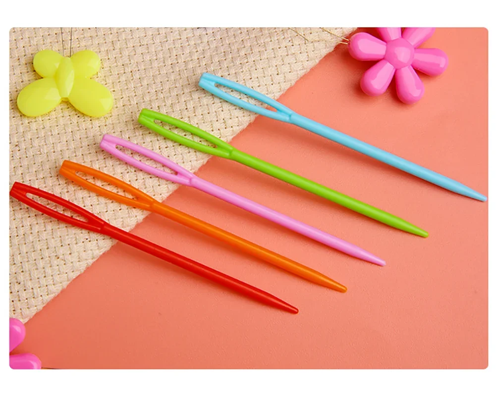 30 PCs Mixed Color 7/9/15cm Plastic Knitting Needles Crochet Hooks Wool Yarn Needle Children DIY Sweater Weaving Tools Accessory