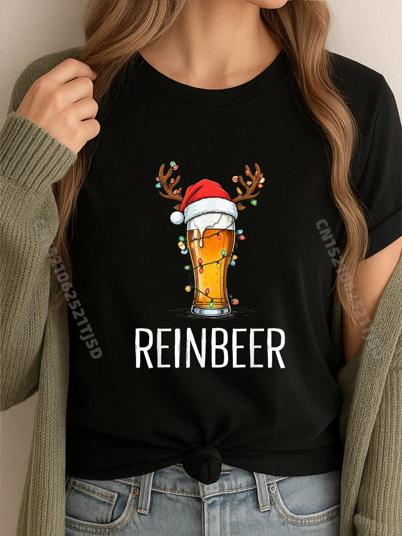 

Winedeer Reinbeer Santa Hat Олень Пара Рождественские одинаковые мужские футболки с рисунком Oversize Мужской Пасхальный день