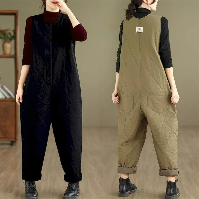 Oversized Jumpsuits Winter O-neck Cotton-padded Clothes High Waist Korean Style Casual Playsuits One Piece Outfit Women Clothing