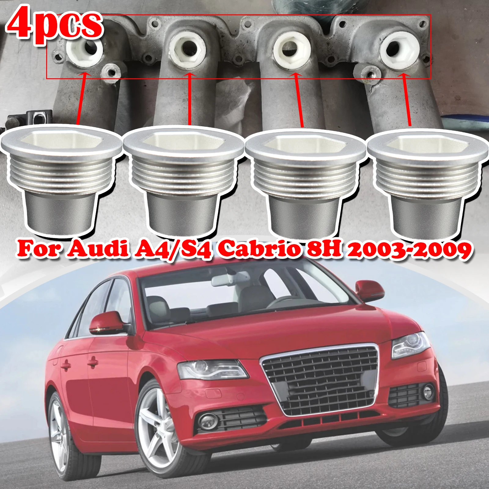 

Set of 4 Upgrade Aluminum Fuel Injector Insert Cup Seat For Audi A4/S4 Cabrio 8H B6 A4 FWD Replacement Parts 2003 2004 2005-2009