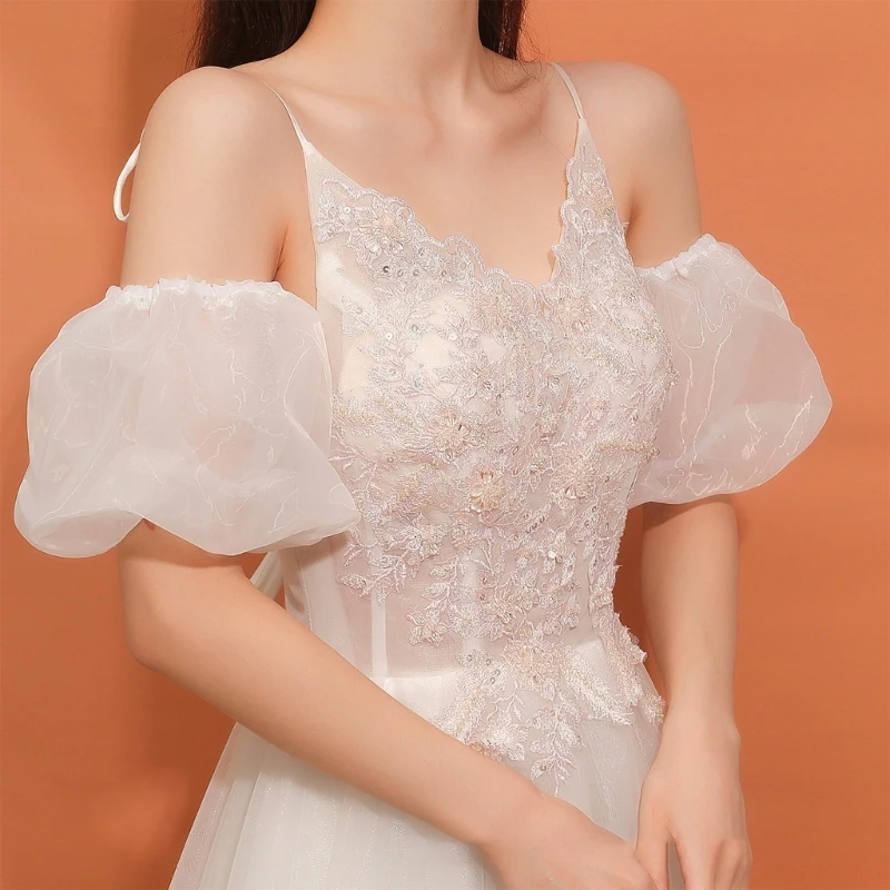 Detachable Puff Sleeves Bride Wedding Arm Cover Decorate White Ruffle Puff Sleeve for Bridal Accessories Arm Gloves