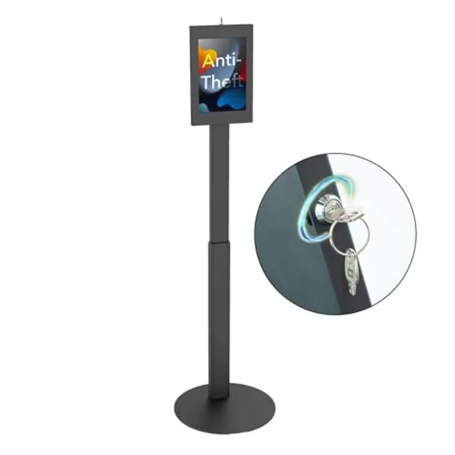Commercial kiosk stand for Samsung Galaxy Tab A S series: anti-theft floor stand with lockable black enclosure, height adjustab
