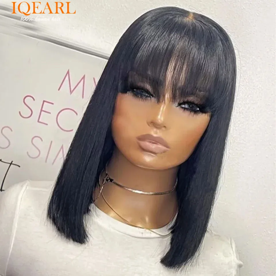 Realastic Scalp Straight Bob Lace Front Human Hair Wigs With Bangs Brazilian Straight Bob Wigs For Women Silk Top Wigs