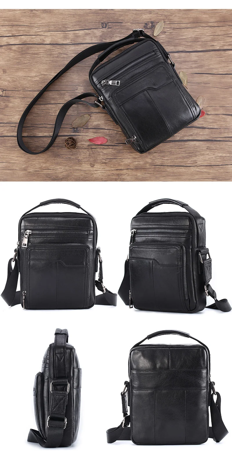 Imagem -06 - Bolsas de Couro Genuíno para Homens Bolsas de Ombro Bolsas de Mensageiro Crossbody Preto para Ipad Marido e Marido