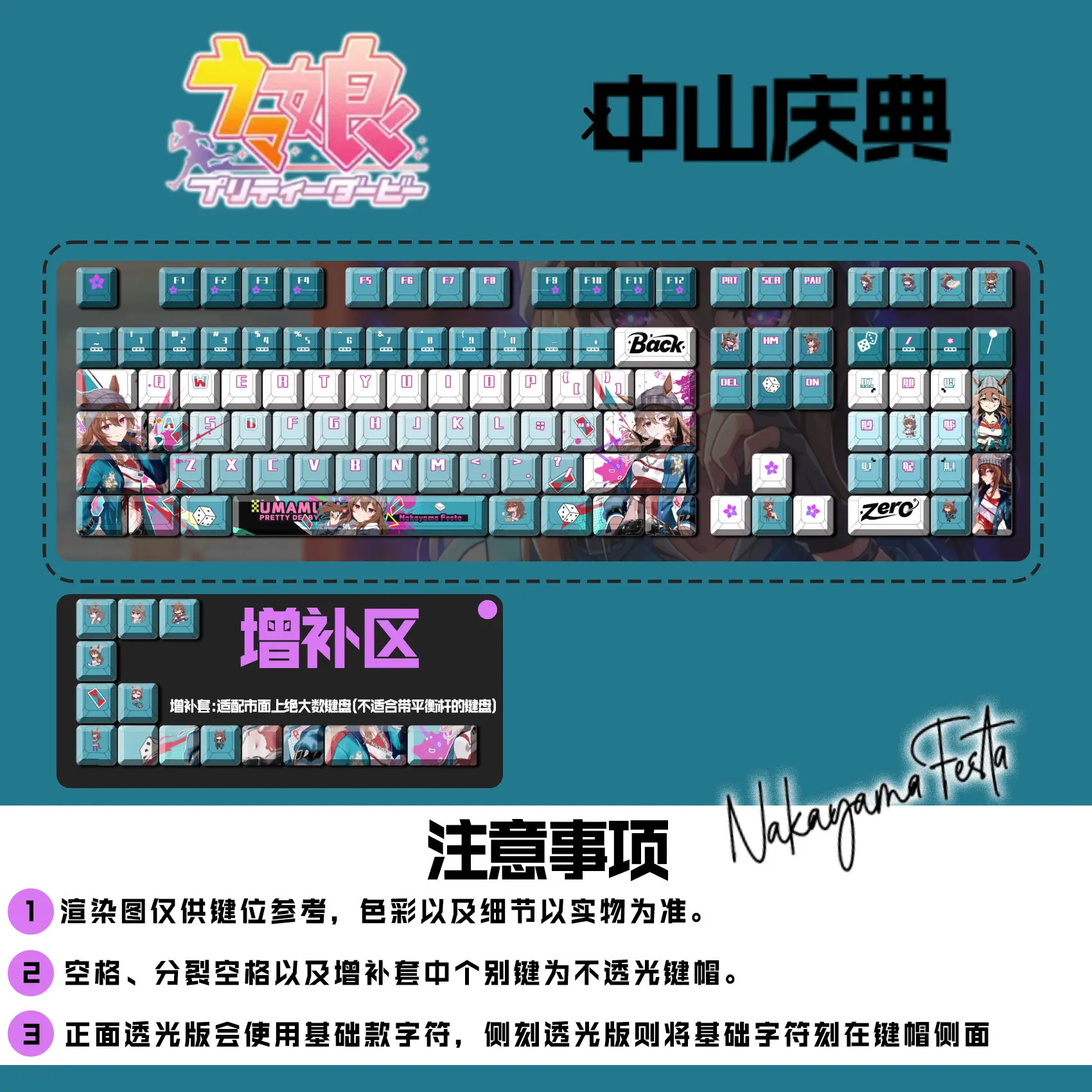 Pretty Derby Nakayama Festa Keycaps 122 Keys Cherry PBT Side Transparent Key Cap for Made68 Mad68 Wooting 60 Mechanical Keyboard