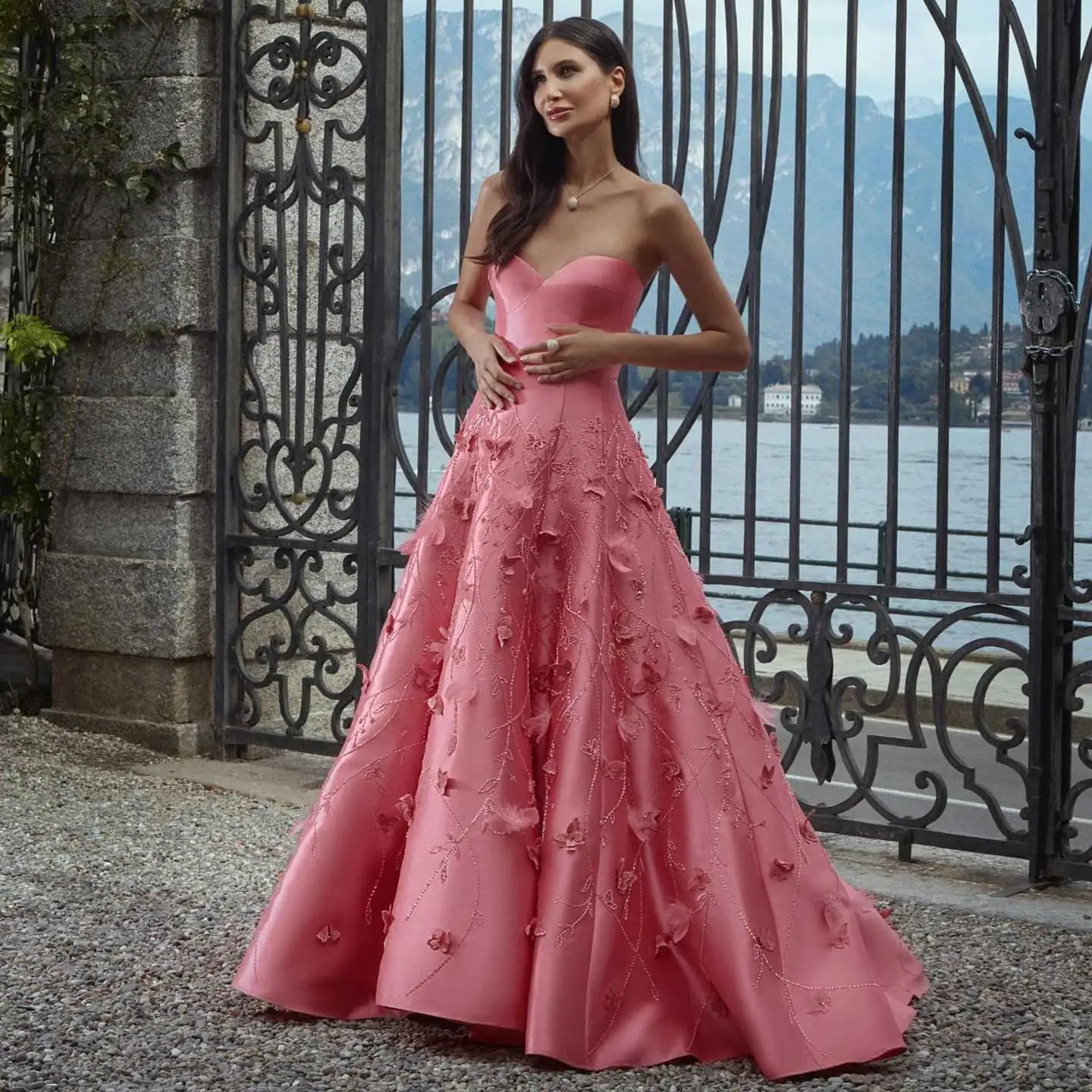 oscar de la renta pink sequin dress Oscar De La Renta Strapless Sequin Scallop Cocktail Dress In Pink