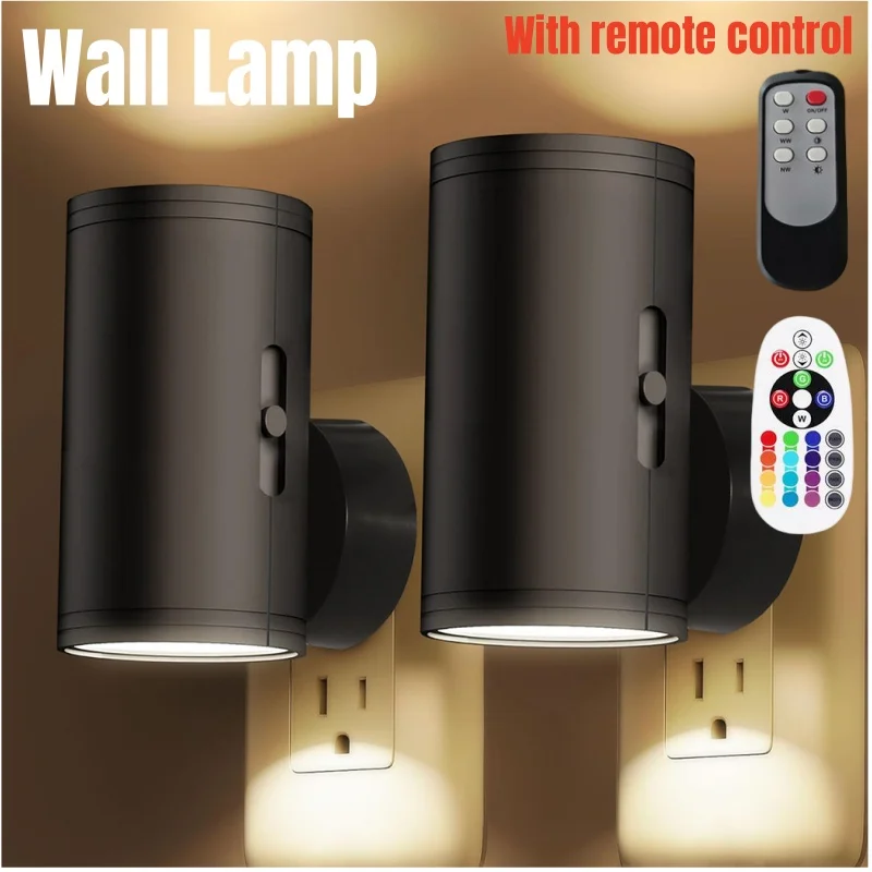 Night Light Plug Into Wall 0-100LM EU Plug Night Light RGB/3 Color Dimmable Dimming Wall Lamp Remote Control for Hallway Bedroom