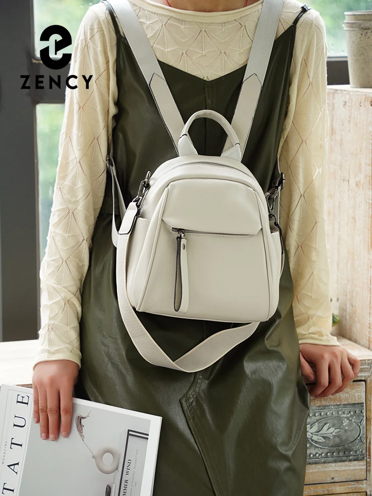 Zency Soft Genuine Leather Women Small Backpack Travel Rucksack School Shoulder Bag Preppy Style Collage Knapsack