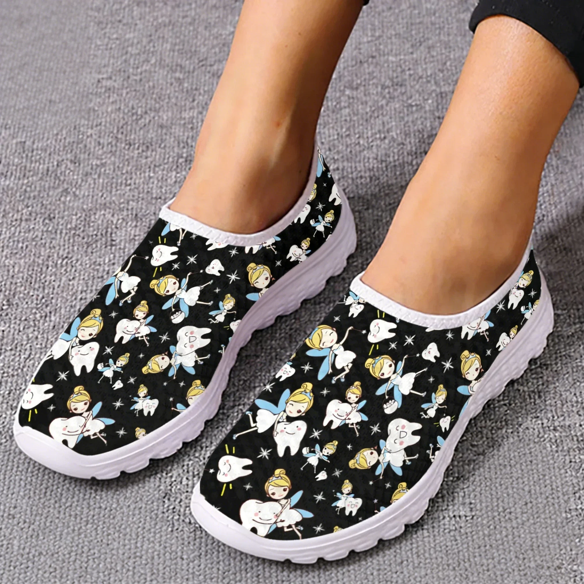 

Cute Cartoon Nurse Elf/Teeth Mesh High Quality Sneakers Women Men Teenager Casual Fashion Custom Made Tennis Flat Couple Shoes
