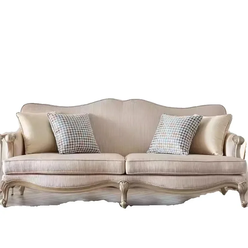 

Light luxury French American fabric sofa Modern simple three-person solid wood sofa Living room Villa removable sofa