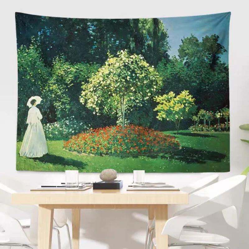 VIKAMA Aesthetics Natural Forest Moon Phase Galaxy Polyester Tapestry Polyester Fiber Wall Hanging Dormitory Room Decoration