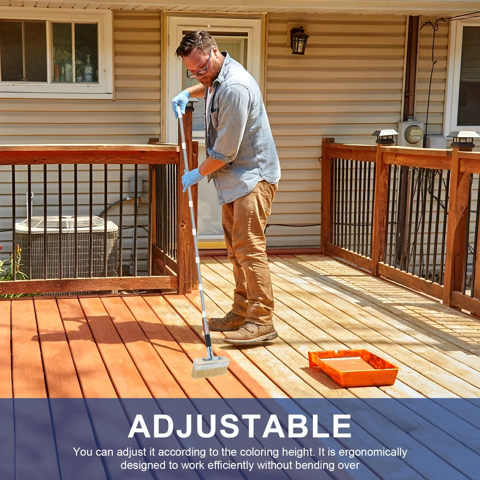 سطح السفينة فرشاة وصمة عار 67 بوصة الفولاذ المقاوم للصدأ تمديد القطب سطح السفينة وصمة عار قضيب سطح السفينة فرشاة الطلاء لطلاء سطح الخشب سياج الباب