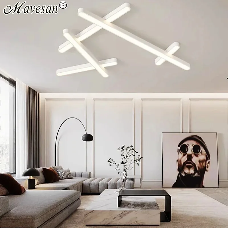 

Modern Simple Led Chandelier Full Spectrum Living Room Line Design Ceiling Light Nordic Bedroom Study Corridor Lighting Fixture