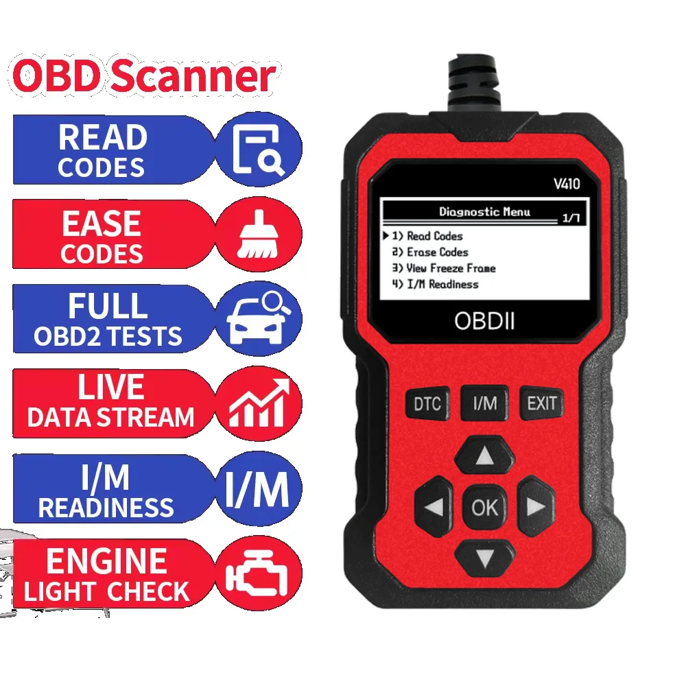 

V410 OBDII Scanner Diagnostic Tool Engine Fault Code Reader Check Engine Light Fix Live Data & Codes for Cars/Trucks From 1996