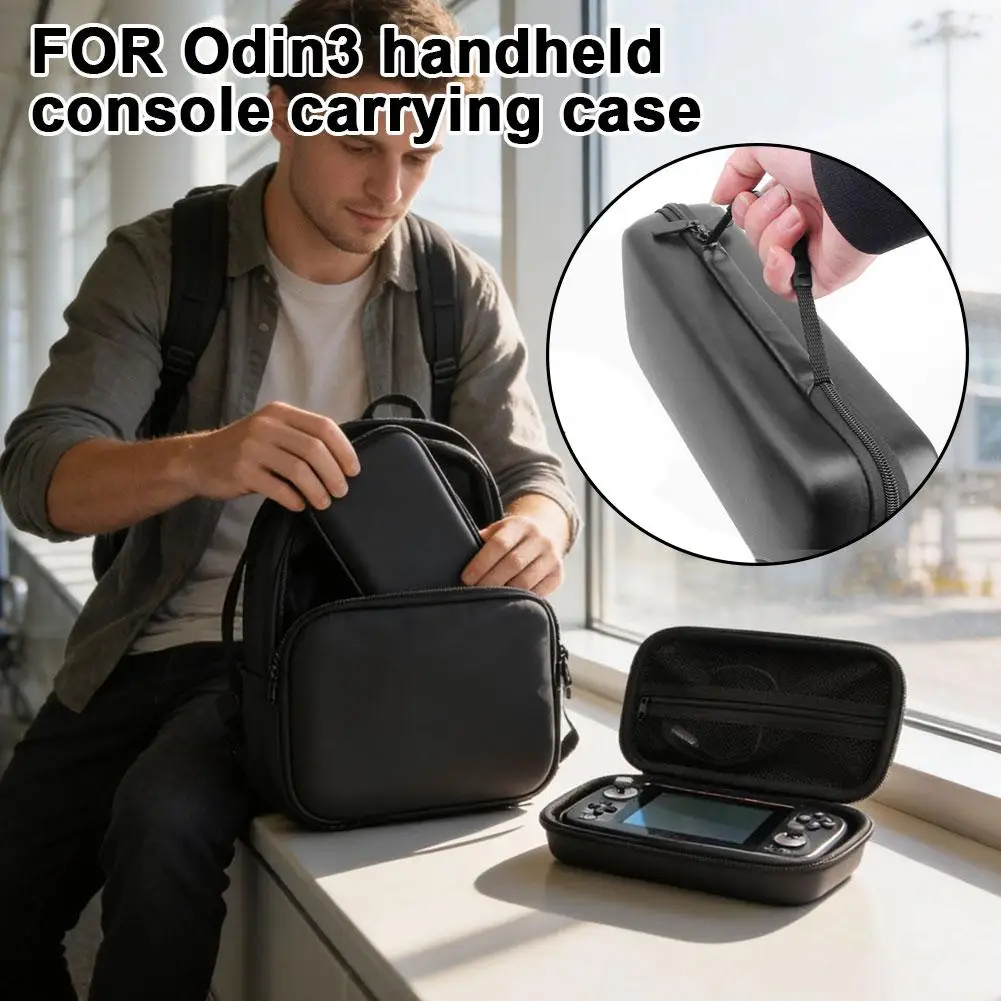 Black Handheld Game Console Storage Bag For Odin3 Handheld Console EVA Leather Pattern Waterproof Anti Drop Protection Handbag