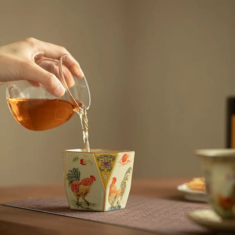 Ru Kiln Auspicious Eight Petal Lotus Master Tea Cup Jingdezhen Crackle Glaze Nurturable Kung Fu Tasting Cup Gift