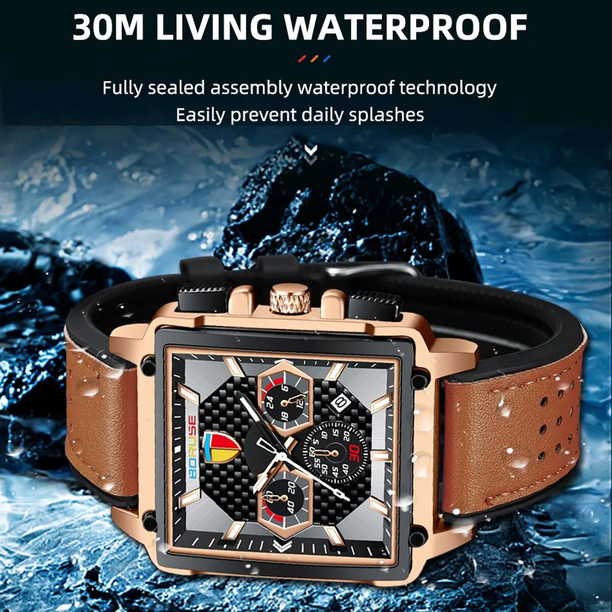 BORUSE Luxury Men Watch Top Brand Business Waterproof Date Quartz Watches For Men Sport Chronograph Wristwatch Men Clock + Box