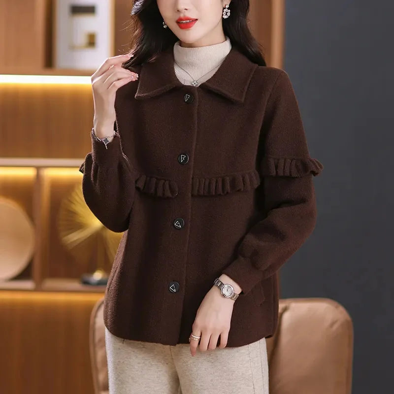 Autumn Winter Casual Thicken Jacket 2024 New Single-Breasted Lapel Women's Clothes Coat Solid Colour Fashion Loose Coat Female