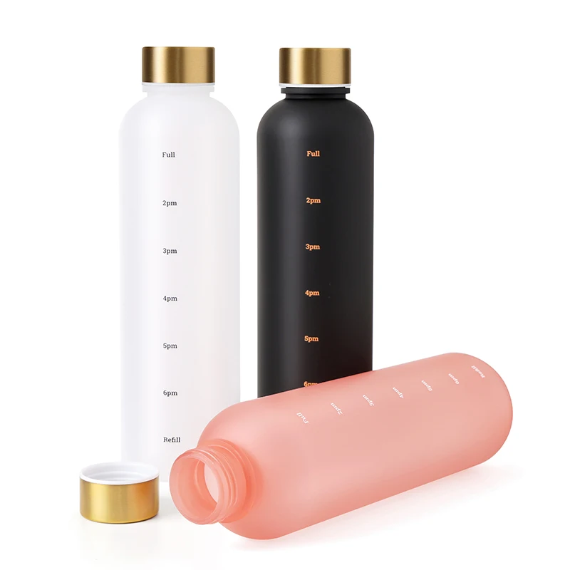 Outdoors Sports Water Bottle 1000ml Large-Capacity BPA Free Reusable Leakproof Water Cups With Time Marker Frosted Space Cup