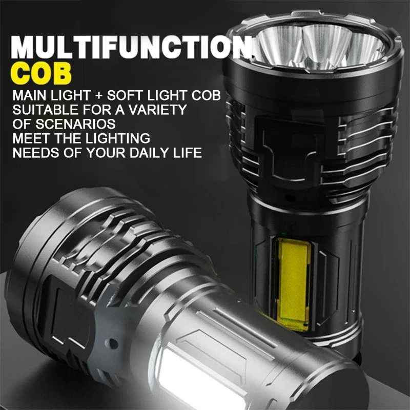 Super Bright  8-cores Rechargeable Led Flashligth High Power Strong Light Type-c Charging Lantern 5 Modes Built-in Battery