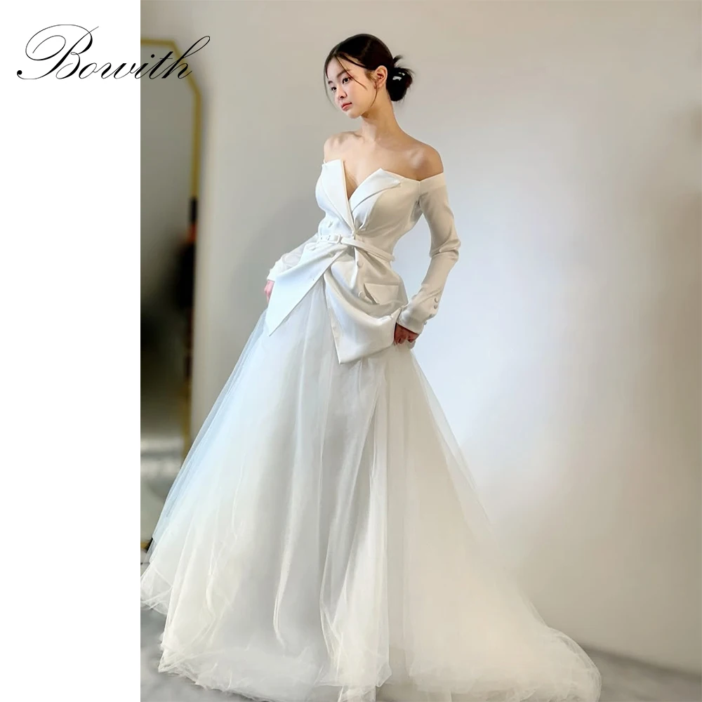 

Bowith Korean Wedding Dresses 2025 Off the Shoulder Suit Jacket Tops Dresses Customized Notch Lapel A-Line Wedding Ball Gown