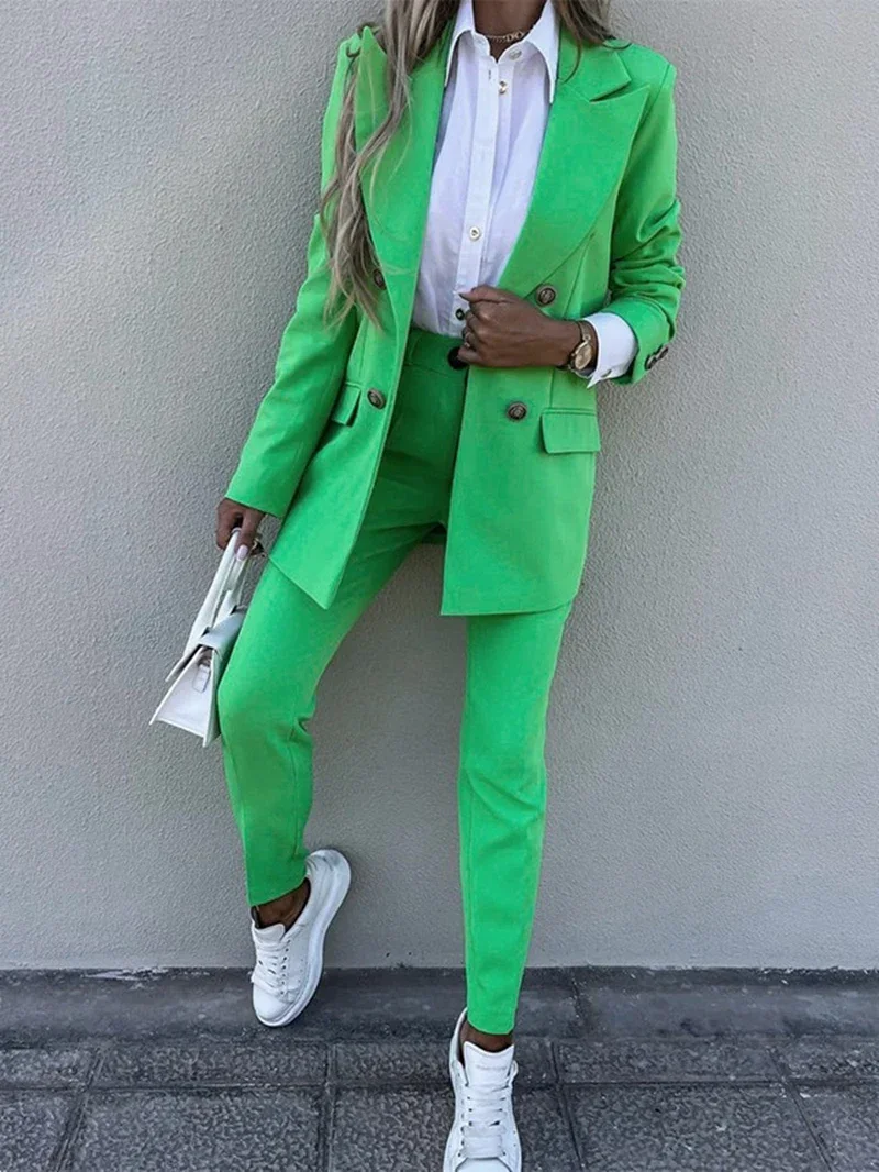 OL Style 2 Piece Sets Women Outfit Autumn Clothes Women 2024 Solid Blazers Top and Pants Sets Leisure Commuting Suits Woman Sets