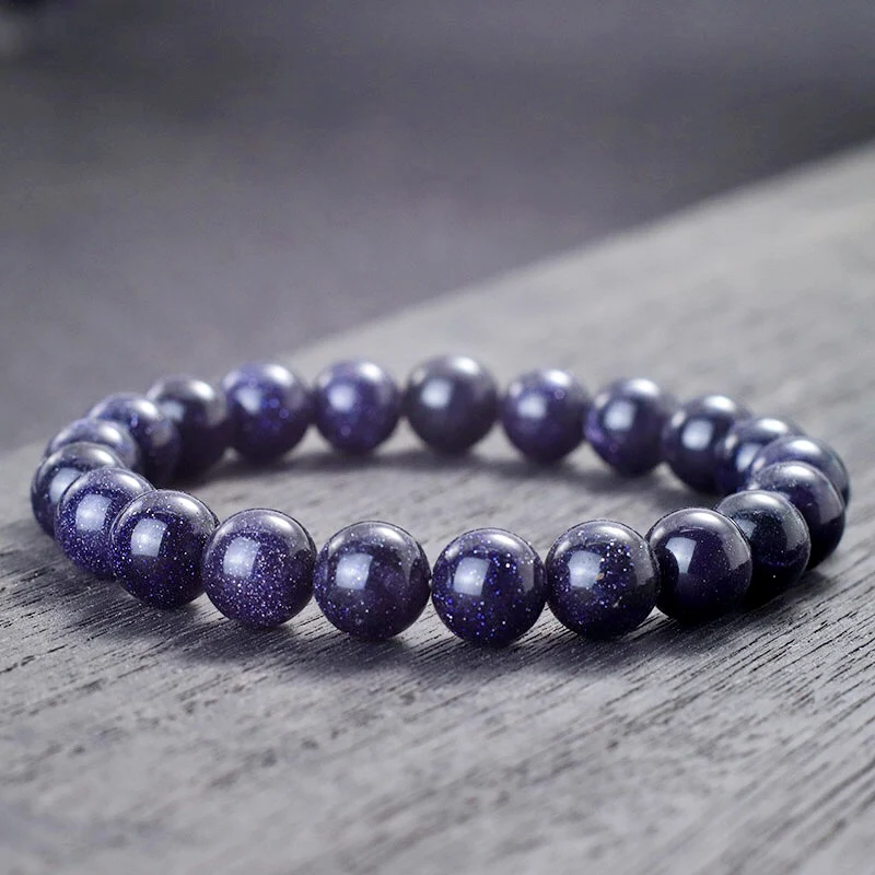 Genuine 6/8/10/12mm Natural Blue Sandstone Bracelet Unisex Shiny Smooth Beaded Braslet Healing Casual Valentine's Day Gift Joias