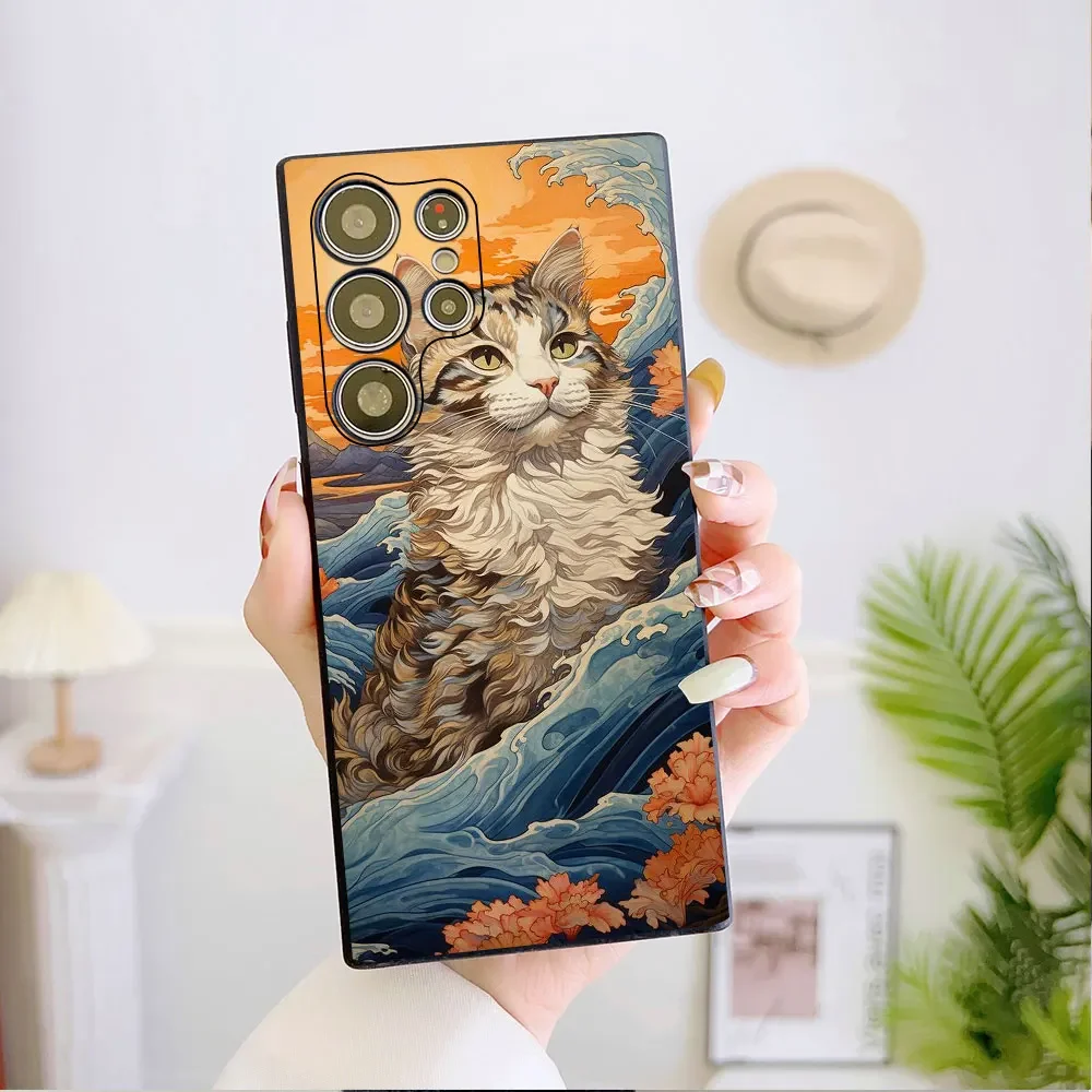 The Great Wave of Kanagawa Cat Phone Case for Huawei Honor 90 70 100 Pro Nova 10 11 9 P60 P30 Mate 60 50Pro Silicon Cover Fundas