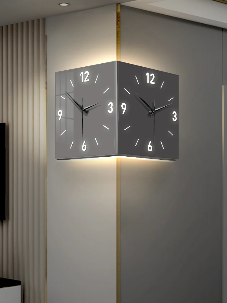 Punch-free corner clock double-sided wall clock home living room creative minimalist modern corner clock luminous clock wall