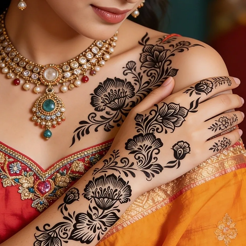 

Water Transfer Decals Henna Tattoo Stickers India Mehndi Flower Instant Henna Temporary Tattoo Fake Waterproof Body Art Sticker
