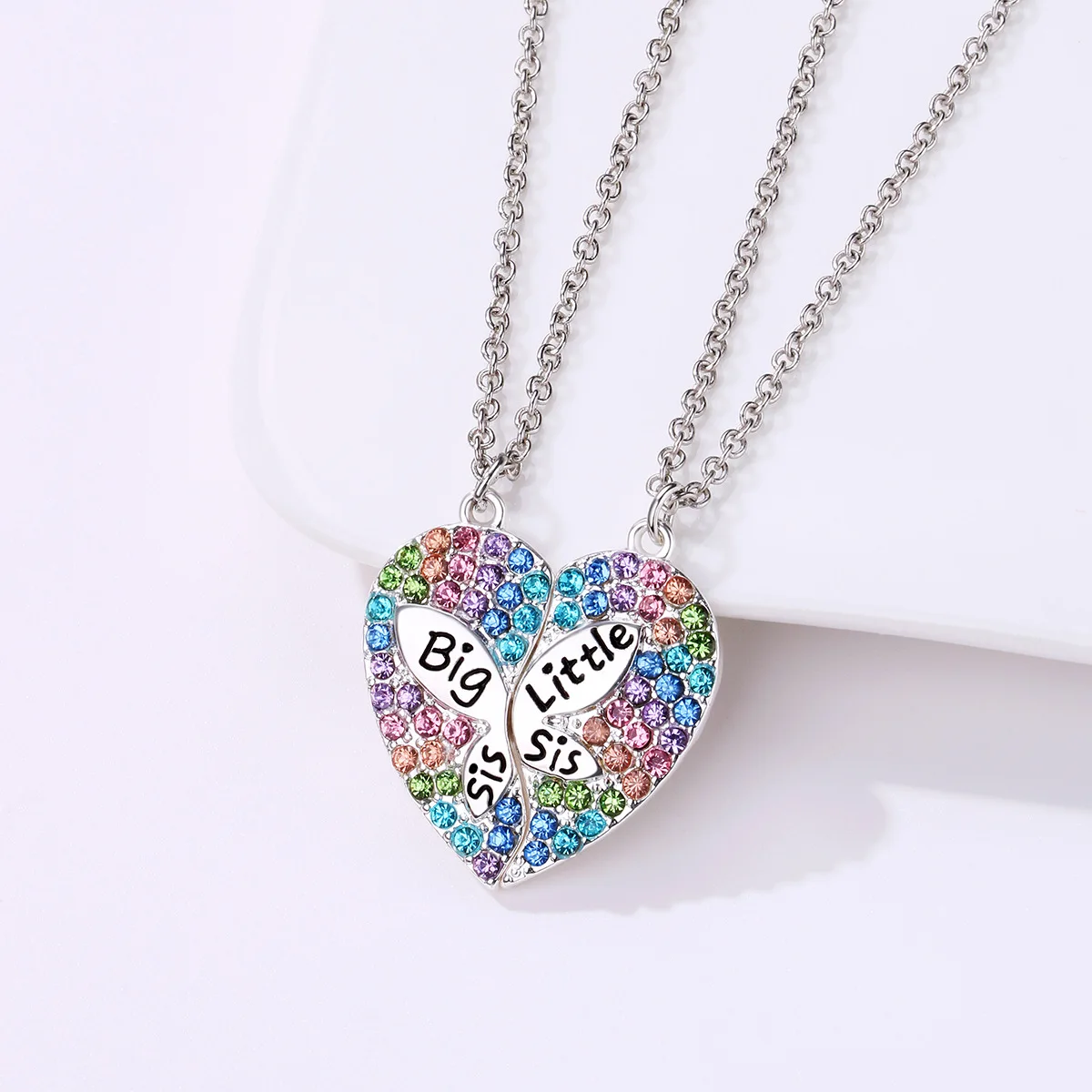 2024 New Big Sister Little Sister Magnetic Necklace Sisters Colorful Drilling Collarbone Chain Alloy Pendant Jewelry Party Gifts